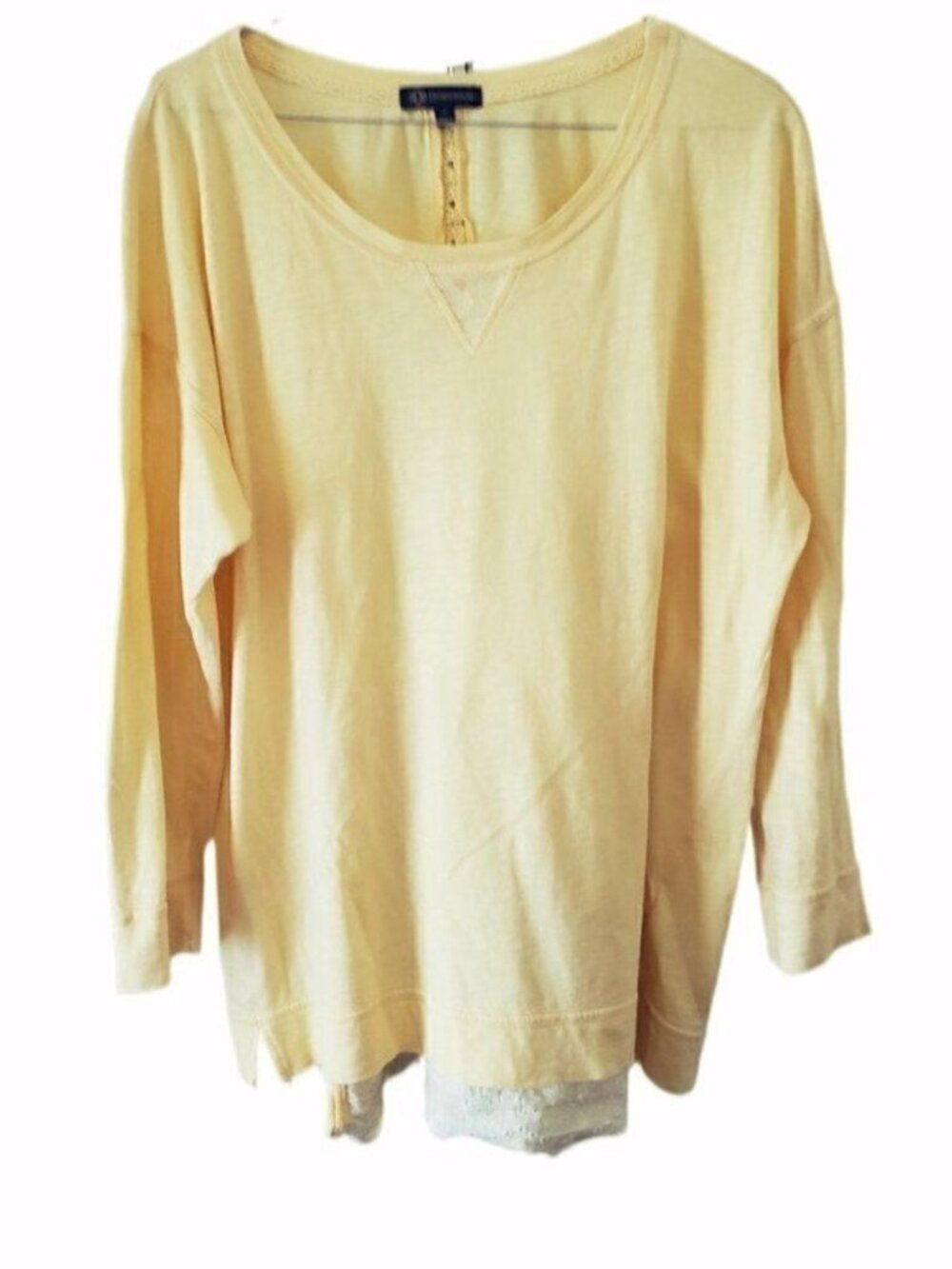 Democracy Yellow Long Sleeve Top with Crochet Eyelet Detail